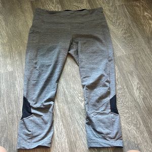 Grey Lululemon Leggings with Black Mesh Detailing